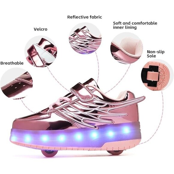 LED Roller Skate Shoes Light Up Sneakers w Detachable Wheels Rechargeable 3Y 3.5 - Picture 3 of 16